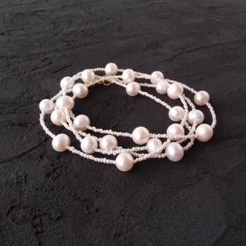 【K14gf】Seed Pearl Station Necklace／大粒パール ステーションネックレス