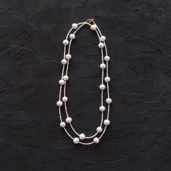 【K14gf】Seed Pearl Station Necklace／大粒パール ステーションネックレス