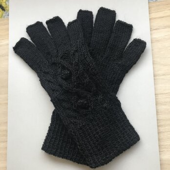 指抜き5本指のニット手袋– – –ブラック