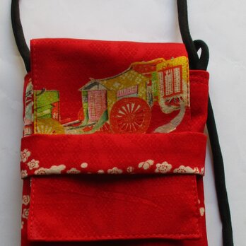 ８６１８　花柄の着物で作ったスマホポーチ　