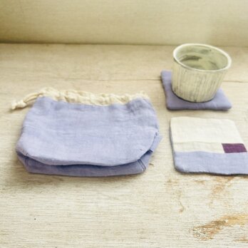 天日干しリネンの巾着+コースター