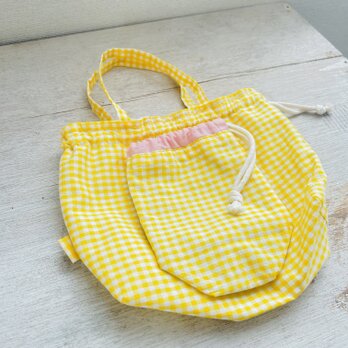 ギンガムチェックの巾着袋2枚セット