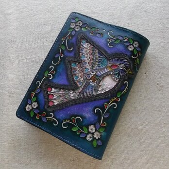 文庫サイズブックカバー 刻印、拭き染め 牛革