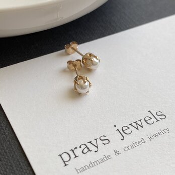 14kgf　パールピアス 5mm 6prongsスタッドピアス・一粒・シンプル・ワンパール・デイリー