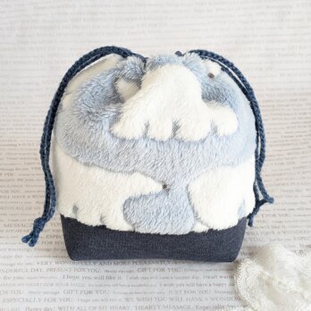 可愛い白くまのモコモコ巾着（ブルー）
