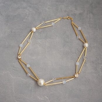 ビューグルビーズとコットンパール、クリスタルガラスのネックレス【受注】