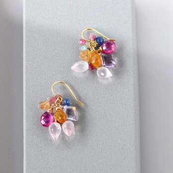 「陽光の色彩 ― Couleur du Soleil」ルビーxイエローサファイアxインペリアルトパーズピアス14kgf