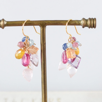 「春の主役」 ― Couleur du Soleil」ルビーxイエローサファイアxインペリアルトパーズピアス14kgf