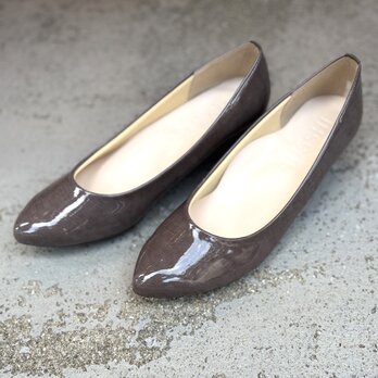 24.5cmのみ　軽量　グレーエナメル　ウェッジヒール パンプス