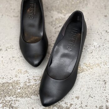 24.5cmのみ　軽量　マットブラック　4cmウェッジヒール パンプス