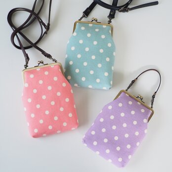 ■水玉ネルのがま口スマホショルダーポーチ Mサイズ■ camille (fndot)