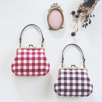 ■ギンガムチェックの持ち手付きがま口ポーチ■ recolte (ngch)