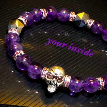 ドクロ メタル アメジスト テラヘルツ鉱石 天然石ブレスレット