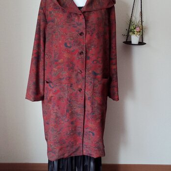 縮緬小紋からのフード付きコート　絹