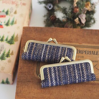 ■手紡ぎ、手織りシルク・ウールのがま口印鑑ケース / d1■ hanko case (gmi-d1)