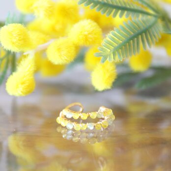 イエローカルセドニーとペリドットのミモザ二連イヤーカフ（片耳用）   #1301