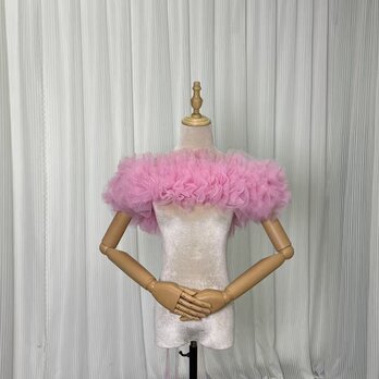 取り外しオフショルダー ピンクソフィア ソフトチュール ラッフルフリル 編み上げ 前撮り