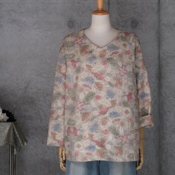 紬のチュニックブラウス/フリーサイズ　 着物リメイク