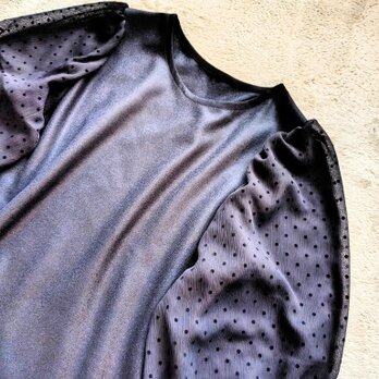 ブラックウール＆ドットレースパフスリーブワンピース