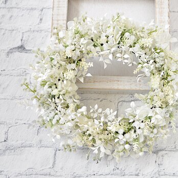 あわゆき　白いミモザとグラスのリース：白　白いミモザ　