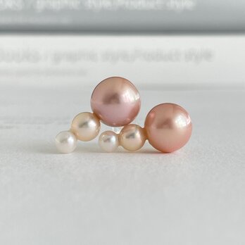 淡水パール・チャイニーズアコヤ・アコヤパール ３粒スリーカラーピアス　K14gf