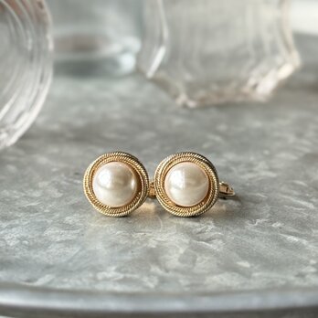 Y1226-ヴィンテージイヤリング U.S.A. Faux Pearl Gold Tone Twisted Rope