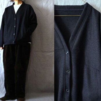 【完成品】濃紺/圧縮ウールニット　お気軽Vネックカーデ