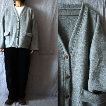 【完成品】霜降りグレー/圧縮ウールニット　お気軽Vネックカーデ