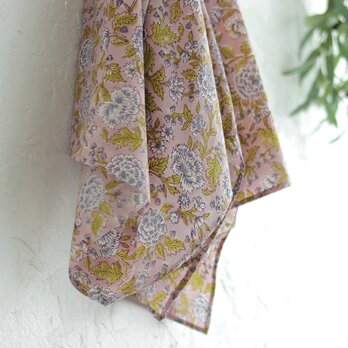 木版染め ブロックプリント フリークロス マルチカバー （フローラル/ピンク）