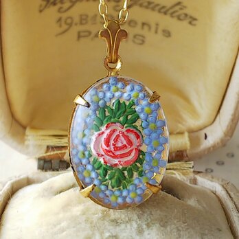 ヴィンテージ　Aランク 薔薇と勿忘草のインタリオ　美しいネックレス