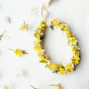 ミモザのミニリースとモビールセット ナチュラルインテリア　春　ふわふわ　春の福袋