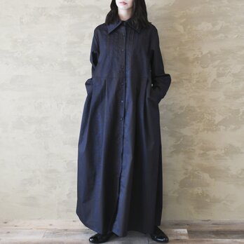 【完全一点物】胸元タックワンピース（ネイビーペイズリー）