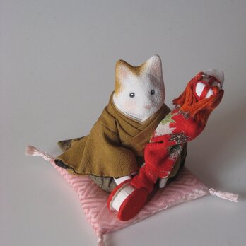 縮緬福猫干支人形春駒その五　送料無料