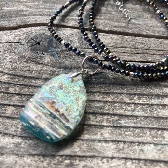 3WAY☆ローマングラス ブラックスピネルネックレス☆ユニセックス☆＊Ancient Romanglass Necklace