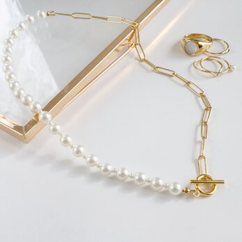 国産貝パール×チェーン マンテルネックレス