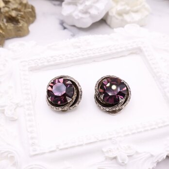 【フランス買付】  パープルラインストーンイヤリング ＊French Amethyst Glow1960s-1970s