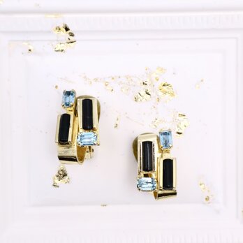 【フランス買付】ネイビー × ライトブルーイヤリング ＊Vintage Crafted Elegance1960s-1970s