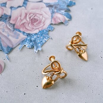 bow heart dangle ヴィンテージイヤリング