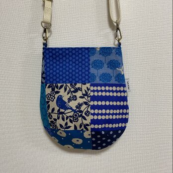 【受注制作】しずく型ポシェット　パッチワーク　ブルー