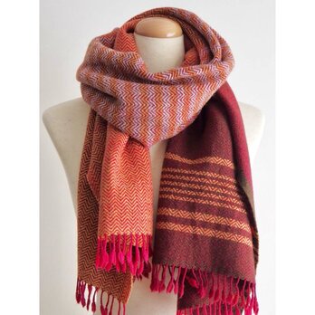 Lambswool stole  -red×brown-