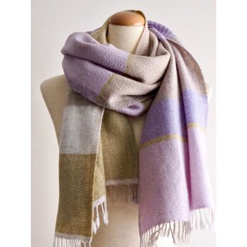 Lambswool stole  -yellow purple-