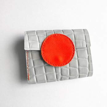 牛革の小さなお財布（グレー×ネオンオレンジ）