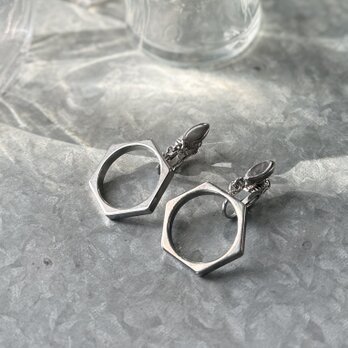 Y1227-ヴィンテージイヤリング U.S.A. 1970-80's Silver Tone Hexagon Hoop