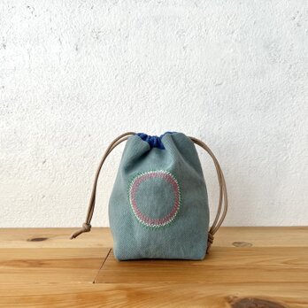 刺繍入り巾着袋 空色