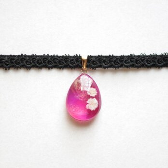 【受注製作】レジンアート　ドロップモチーフとタティングレースとベルベットリボンのチョーカー〈彷徨う小指〉