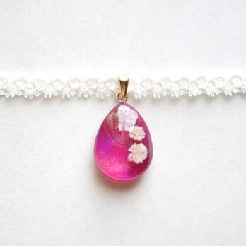 【受注製作】レジンアート　ドロップモチーフとタティングレースとサテンリボンのチョーカー〈彷徨う小指〉