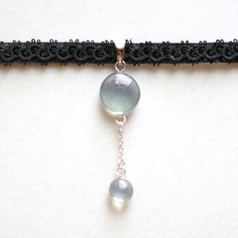 【受注製作】レジンアート　ラウンドモチーフとタティングレースとベルベットリボンのチョーカー〈優しい影を残して〉