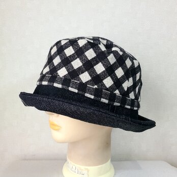 魅せる☆リバーシブルが嬉しい♪先染めコットンチェックとブラックデニムのバイカラークロッシュ～ブラック