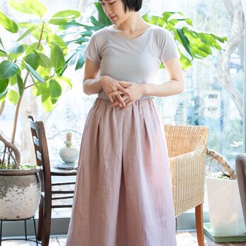 芍薬染め　リネン混Wガーゼ　ロングタックスカート