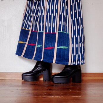 コートジボアール　バウレ族藍染と播州織スカート